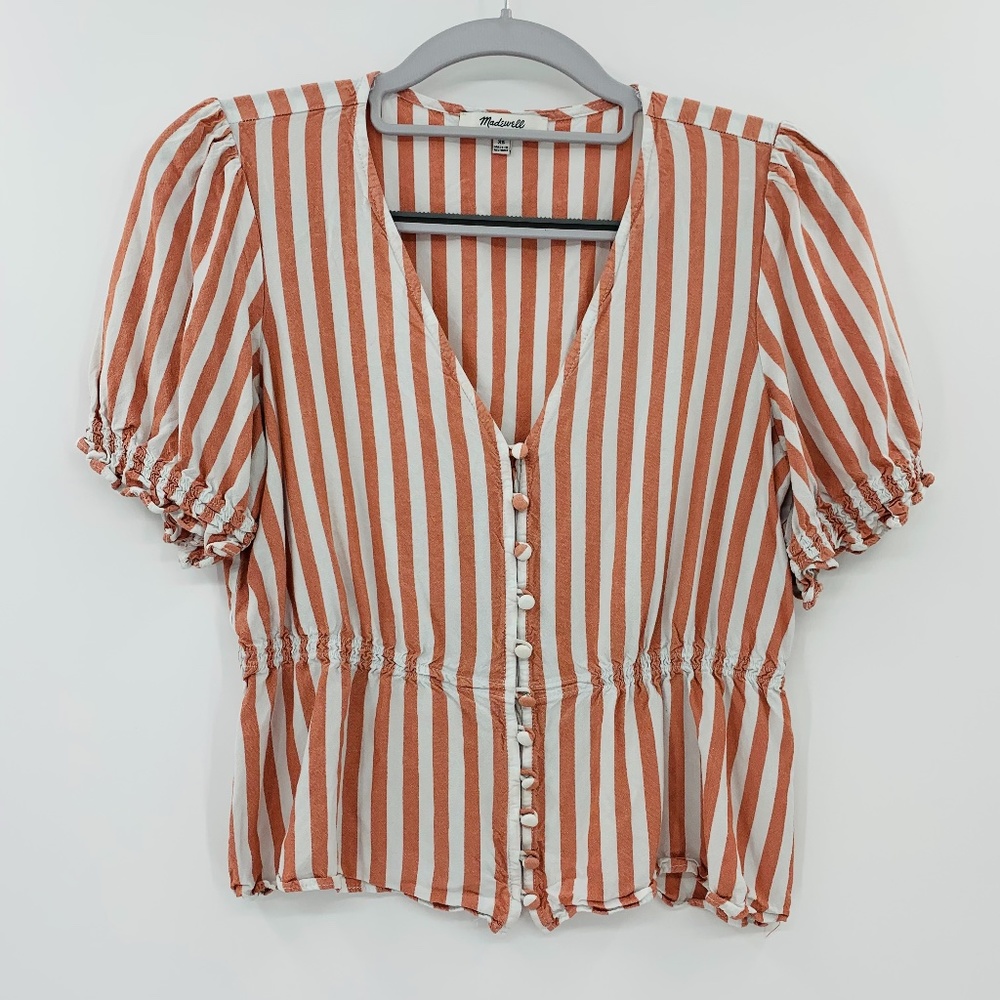 Madewell V-neck Striped Peplum Popover Top